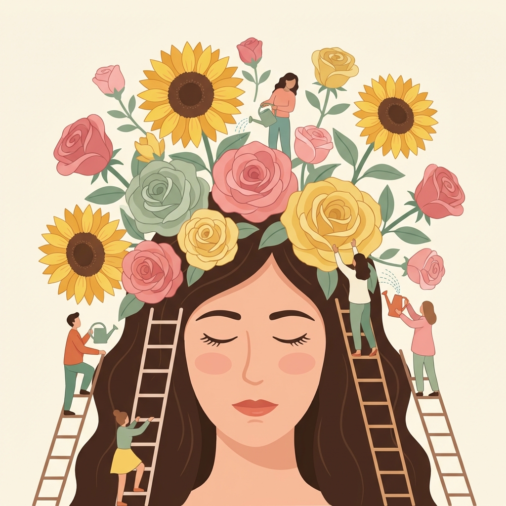 Ilustración mente floreciendo